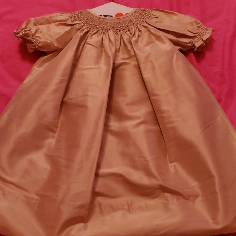 Gold silk smock holiday dress